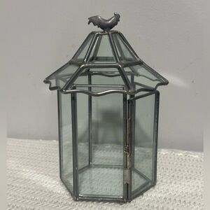 Glass Hexagonal Lantern with Rooster Finial